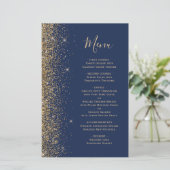 Tall Budget Navy Blue Gold Glitzer Wedding Menu (Stehend Vorderseite)