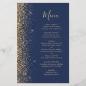 Tall Budget Navy Blue Gold Glitzer Wedding Menu (Vorderseite)