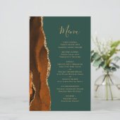 Tall Budget Rust Gold Agate Green Wedding Menü (Stehend Vorderseite)