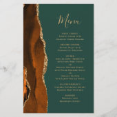 Tall Budget Rust Gold Agate Green Wedding Menü (Vorderseite)