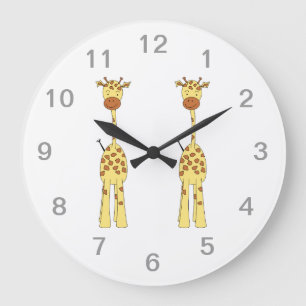 Tall Cute Giraffe. Cartoon Animal. Große Wanduhr