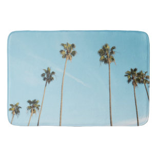 Tall Palm Trees Light Blue Sky Badematte