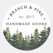 Tall Pines | Rustikale Bäume - Unternehmensname Runder Aufkleber (Vorderseite)