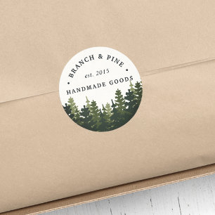 Tall Pines   Rustikale Bäume - Unternehmensname Runder Aufkleber