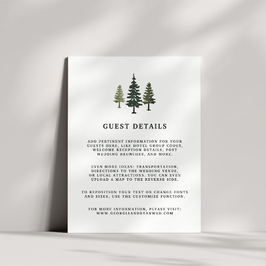 Tall Pines Wedding Guest Details Card Begleitkarte