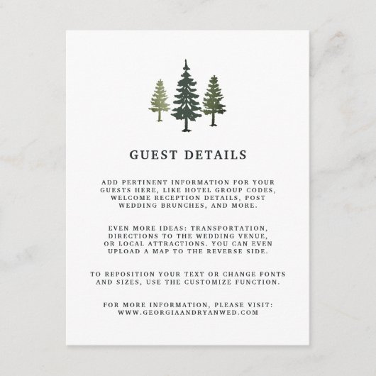 Tall Pines Wedding Guest Details Card Begleitkarte (Vorderseite)