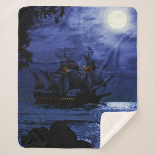 Tall Pirate Ghost Ship Sea Moon Night Sky Blue Sherpadecke