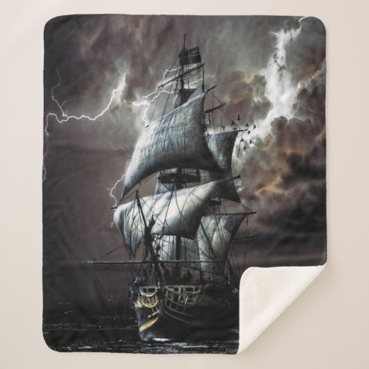 Tall Pirate Ghost Ship Sea Storm Blitz Sherpadecke (Vorderseite)
