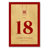 Tall Rectangle Double Xi Golden Chinese Wedding Tischnummer (Vorderseite)