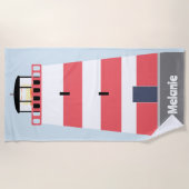 Tall Red and White Lighthouse Personalisiert Strandtuch (Vorderseite)