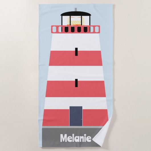Tall Red and White Lighthouse Personalisiert Strandtuch (Vorderseite)