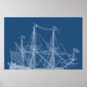 Tall Segelschiff Blueprint Segelboot Masts Poster (Vorne)