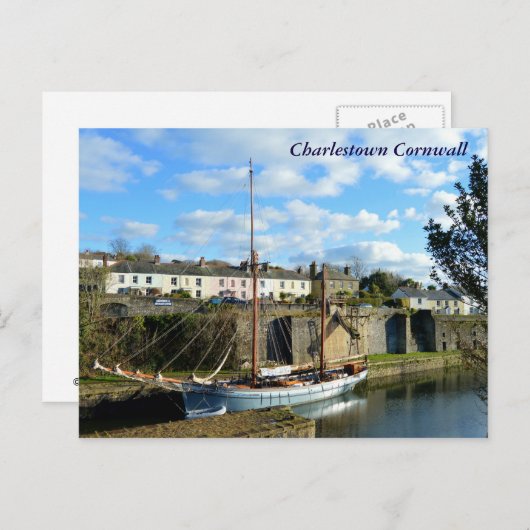 Tall Ship Charlestown Cornwall Poldark Lage Postkarte (Vorne/Hinten)