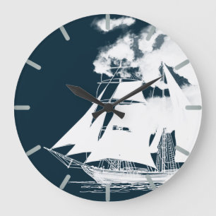 Tall Ship & Clouds Nautical Große Wanduhr