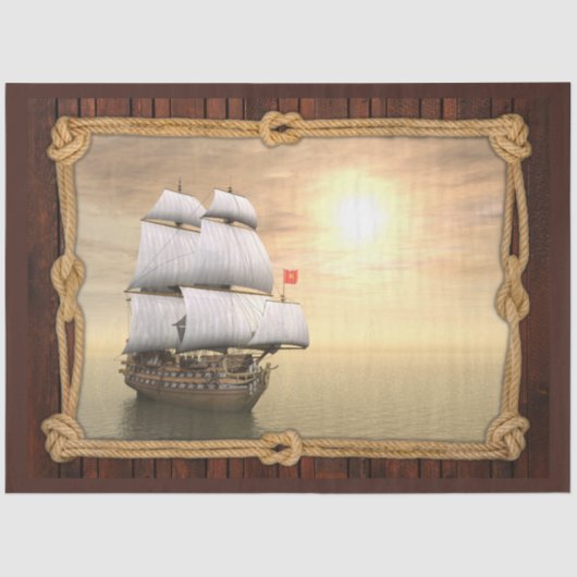 Tall Ship Sailboa Gerahmtes Dekoupage Tissue Paper Seidenpapier (Vorderseite)