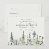 Tall Timber Watercolor Evergreen Trees Wedding Ankündigungspostkarte (Vorne/Hinten)