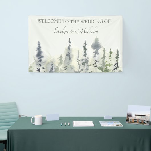 Tall Timber Watercolor Evergreen Trees Wedding Banner (Messeveranstaltung)