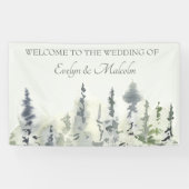 Tall Timber Watercolor Evergreen Trees Wedding Banner (Horizontal)