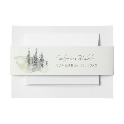 Tall Timber Watercolor Evergreen Trees Wedding Einladungsbanderole (Vorderseite Beispiel)