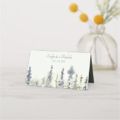 Tall Timber Watercolor Evergreen Trees Wedding Platzkarte (Rückseite)
