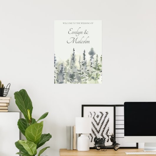 Tall Timber Watercolor Evergreen Trees Wedding Poster (Heimbüro)