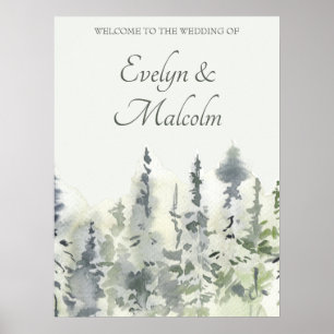 Tall Timber Watercolor Evergreen Trees Wedding Poster