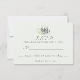 Tall Timber Watercolor Evergreen Trees Wedding RSVP Karte
