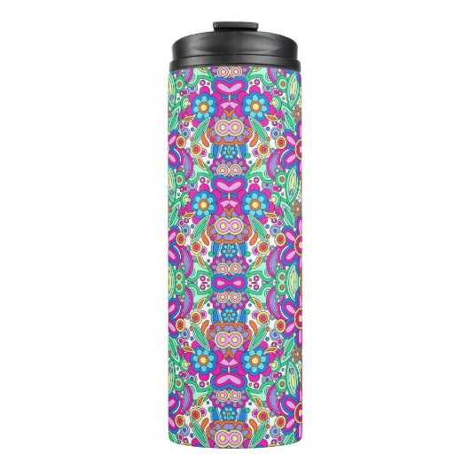 Tall travel mug with a vibrant, symmetrical floral thermosbecher (Vorderseite)