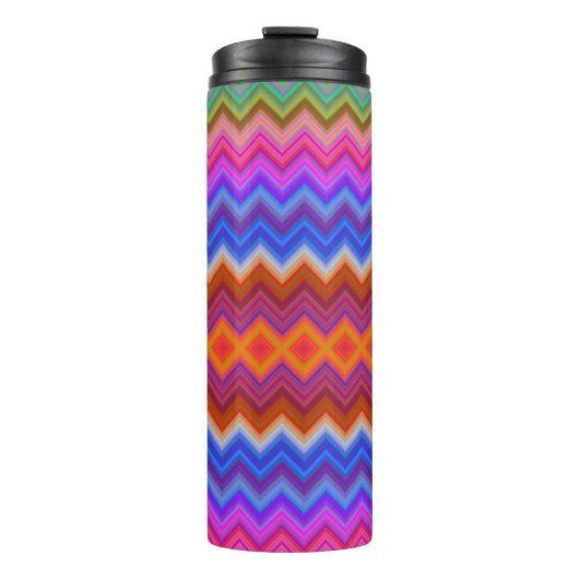 Tall travel mug with a vibrant zigzag pattern thermosbecher (Vorderseite)