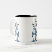 Tall Wacky Robot Tasse — HandGezeichnet Blue Chara (Vorderseite Links)
