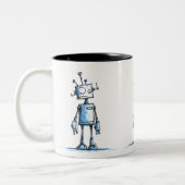 Tall Wacky Robot Tasse — HandGezeichnet Blue Chara (Links)