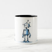 Tall Wacky Robot Tasse — HandGezeichnet Blue Chara (Mittel)