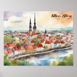 Tallinn Estland Aquarellmalerei Panorama  Poster