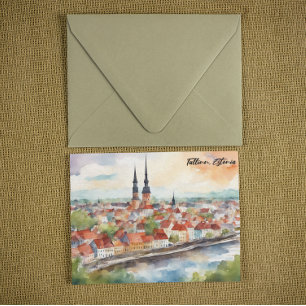 Tallinn Estland Aquarellmalerei Panorama Postkarte