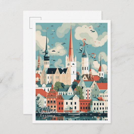 Tallinn Estland Art Travel Place Illustration Postkarte (Vorne/Hinten)