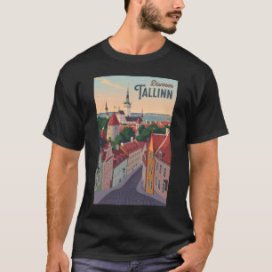Tallinn Estland Illustration Reise Kunst Vintage T-Shirt