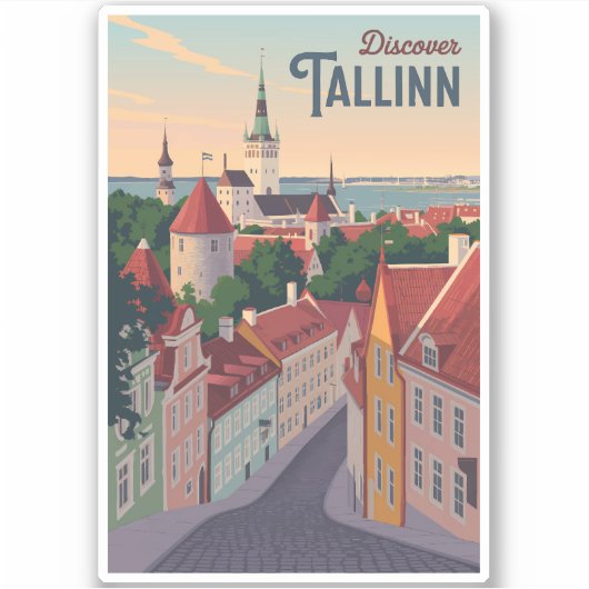 Tallinn Estland Illustration Travel Art Vintag Aufkleber (Vorderseite)