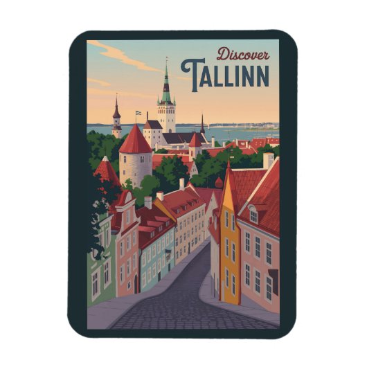 Tallinn Estland Illustration Travel Art Vintag Magnet (Vertikal)