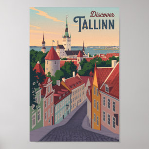 Tallinn Estland Illustration Travel Art Vintag Poster