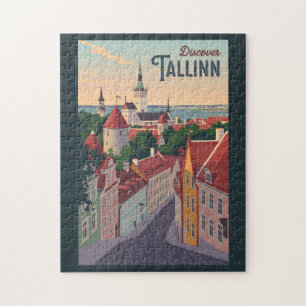 Tallinn Estland Illustration Travel Art Vintag Puzzle