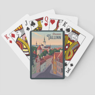 Tallinn Estland Illustration Travel Art Vintag Spielkarten