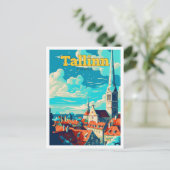 Tallinn Estland Reisen Art Vintage Illustration Postkarte (Stehend Vorderseite)