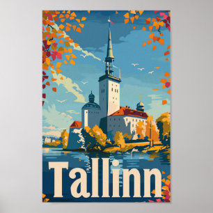 Tallinn Estland Vintag Retro Travel Illustration Poster