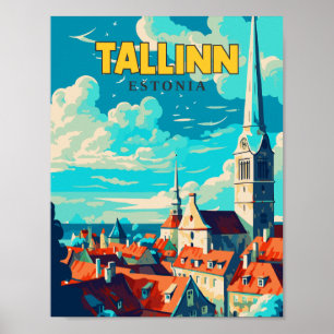 Tallinn Estland Vintage Illustration Poster