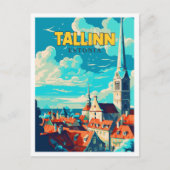 Tallinn Estland Vintage Illustration Postkarte (Vorderseite)