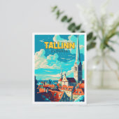 Tallinn Estland Vintage Illustration Postkarte (Stehend Vorderseite)