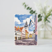 Tallinn Estonia Street Wasserfarbenmalerei Postkarte (Stehend Vorderseite)