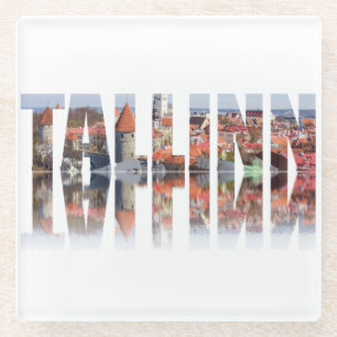 Tallinn Text bestehend aus dem alten Stadtplatz Glasuntersetzer