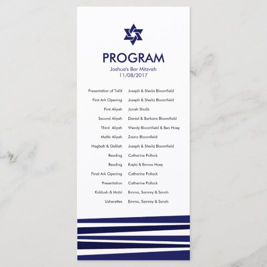 Tallit Bar Mitzvah Programm (Vorderseite)