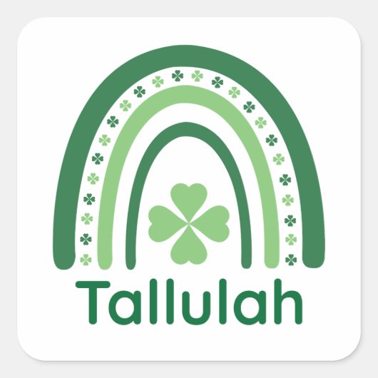 Tallulah Name Clover Boho Rainbow Quadratischer Aufkleber (Vorderseite)